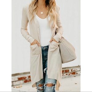 Cream Knit Ribbed Button-down Cardigan